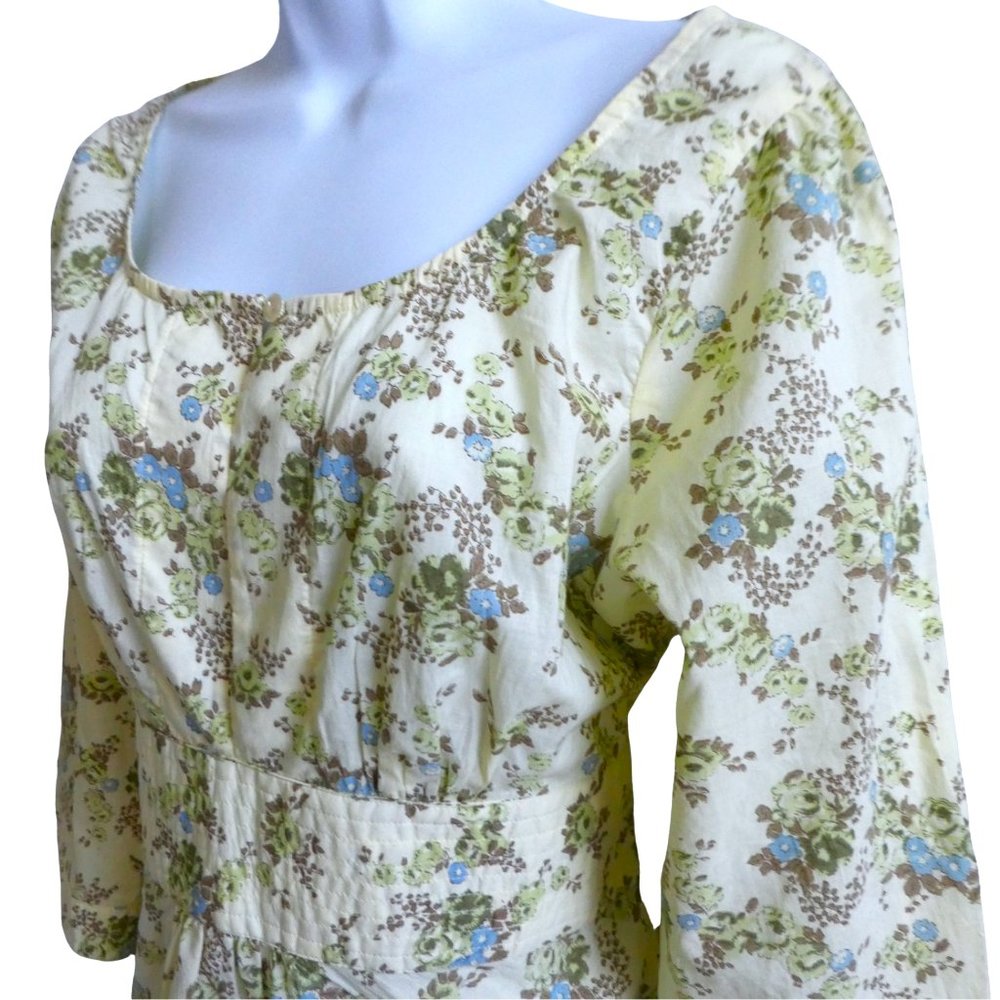 Plenty Peasant Floral Top Country Waist Cincher Tie Belt Keyhole Button Front 12 - Picture 1 of 6